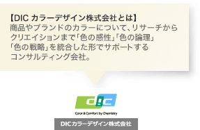 【DICカラーデザイン株式会社とは】商品やブランドのカラーについて、リサーチからクリエイションまで「色の感性」「色の論理」「色の戦略」を統合した形でサポートするコンサルティング会社。