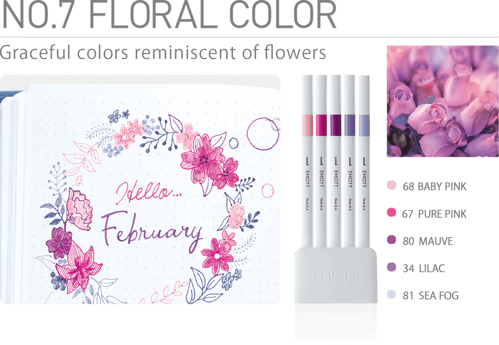 emott Fineliner Pen Set #7 Floral Color 5 Colors